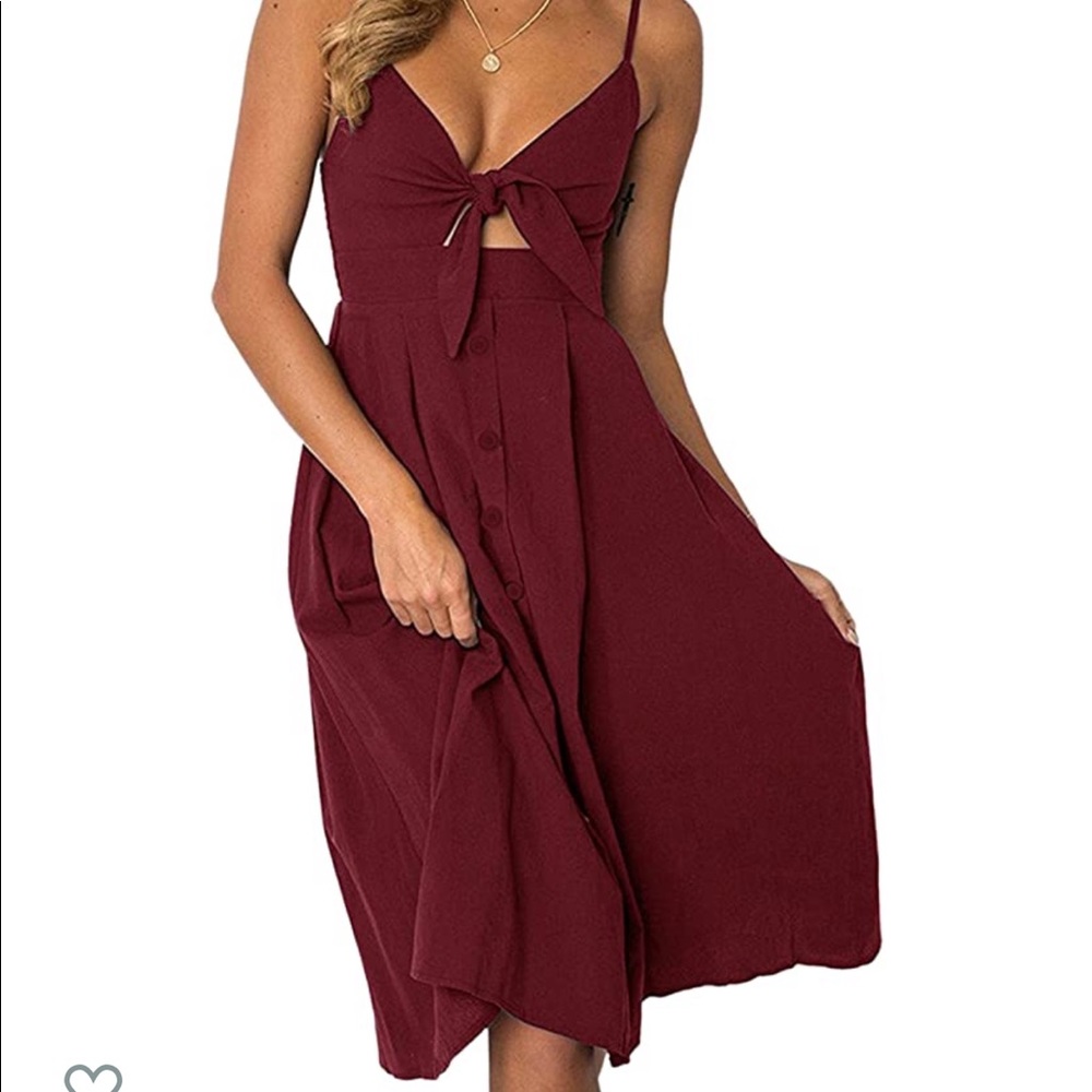 Dress Tie Front V-Neck Spaghetti Strap Backless